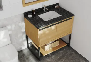 Alto 36 - California White Oak Cabinet   Black Wood Marble Countertop