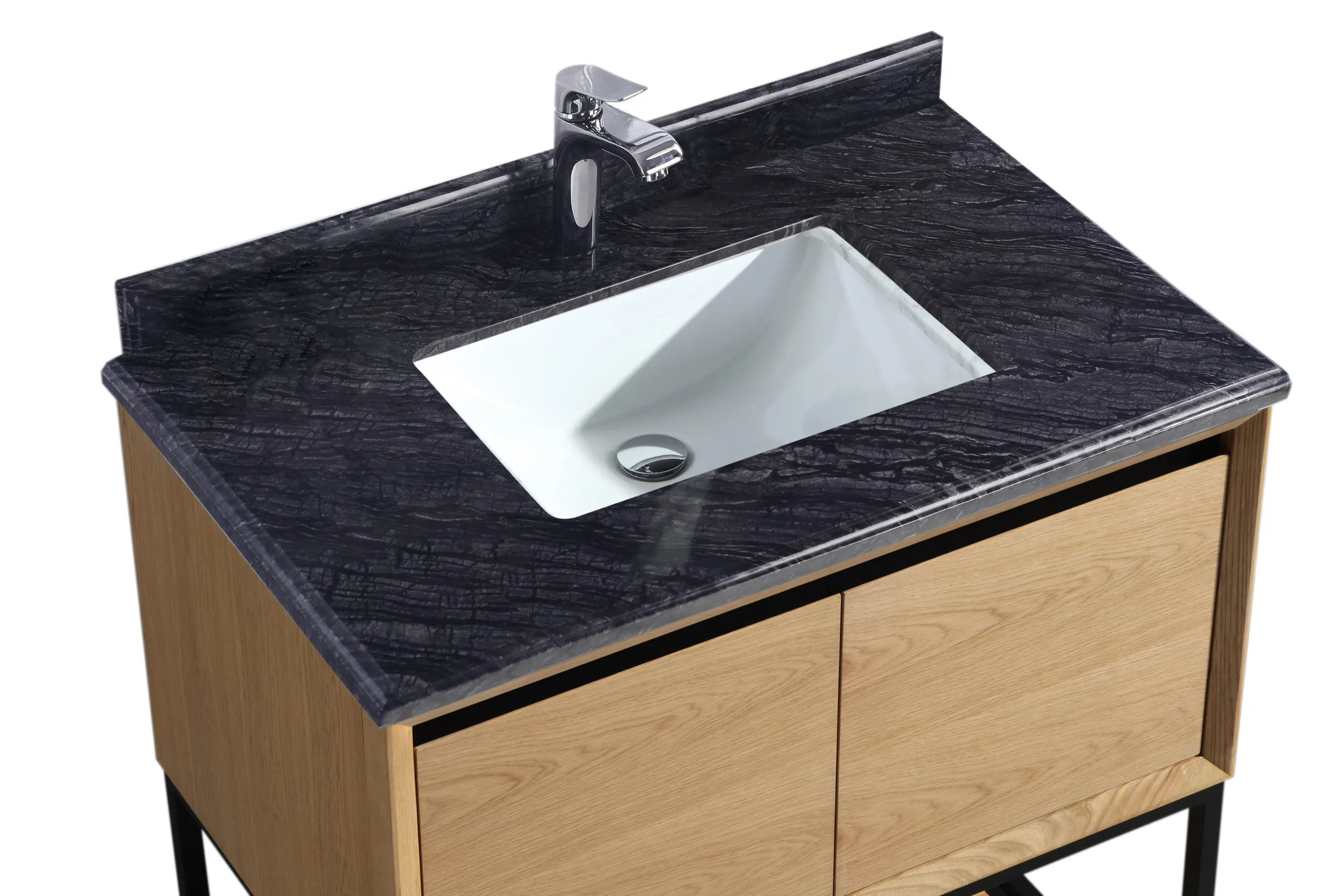 Alto 36 - California White Oak Cabinet   Black Wood Marble Countertop