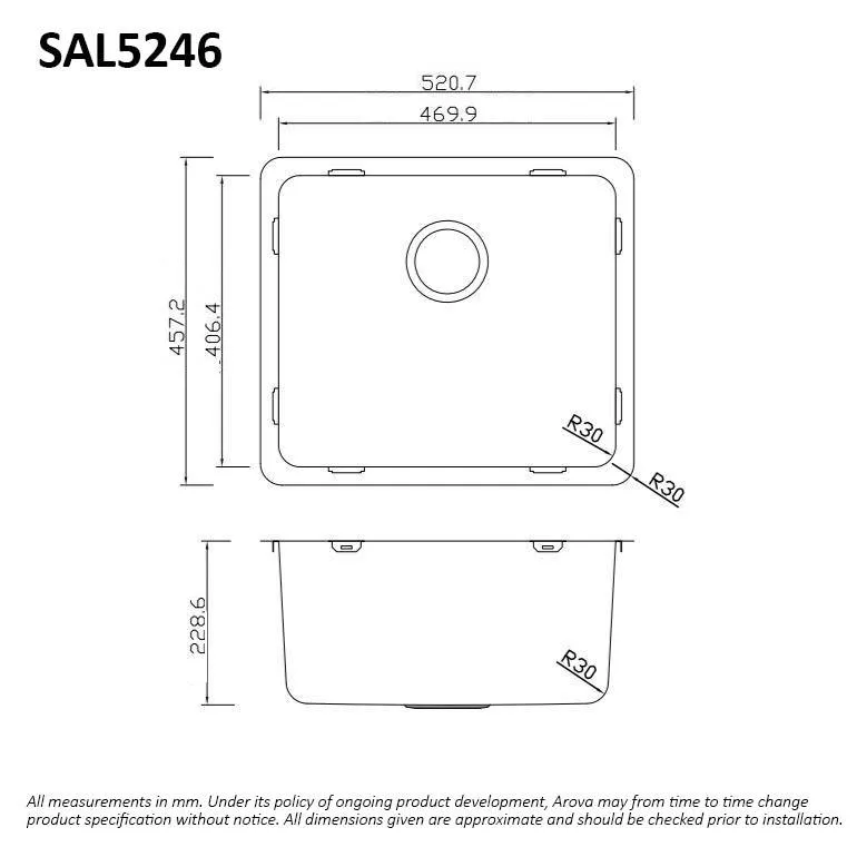 ALTO 520mm Kitchen Laundry Sink 43L Top / Undermount