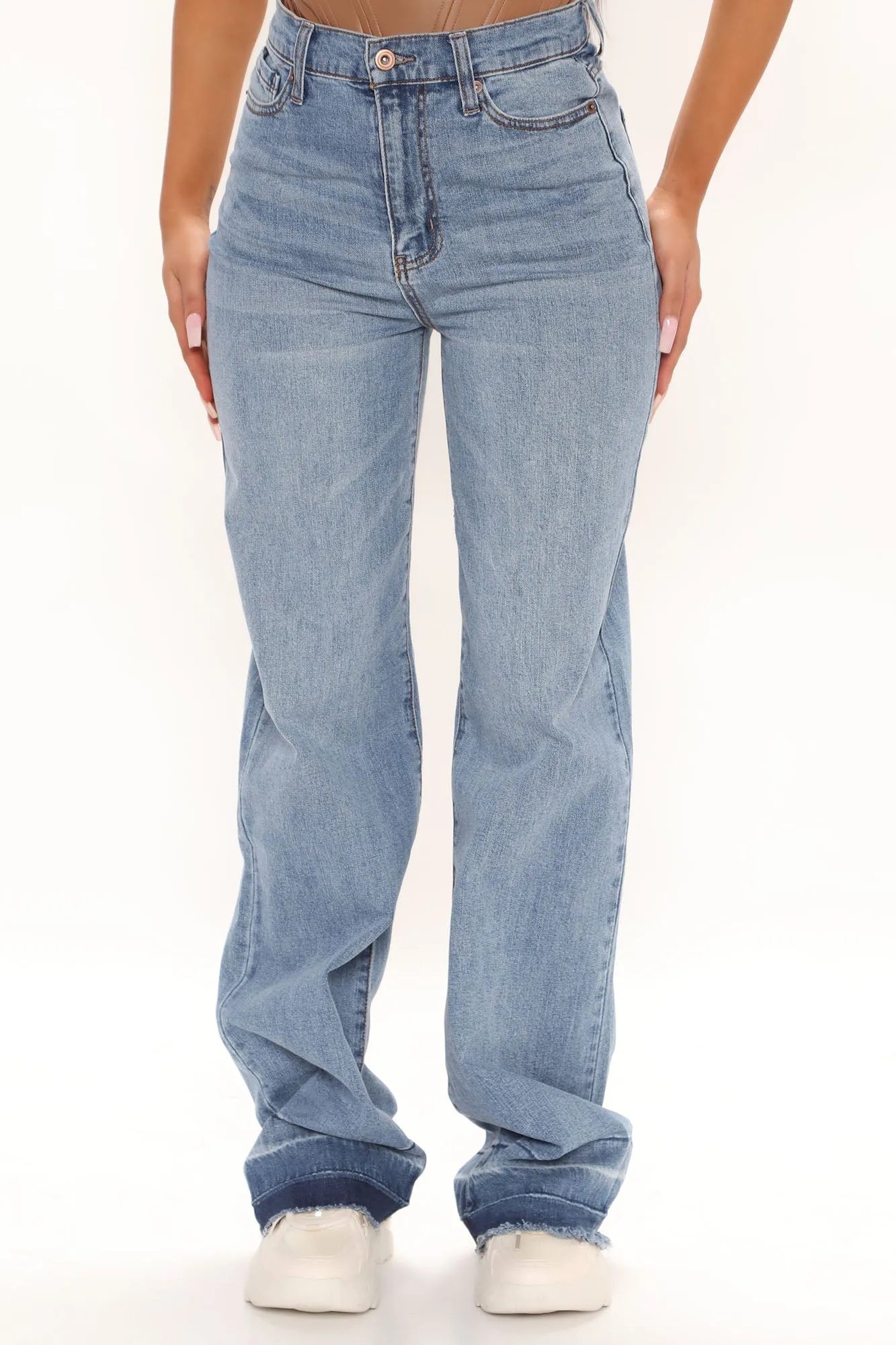 Be Free Release Hem Straight Leg Jeans - Medium Blue Wash