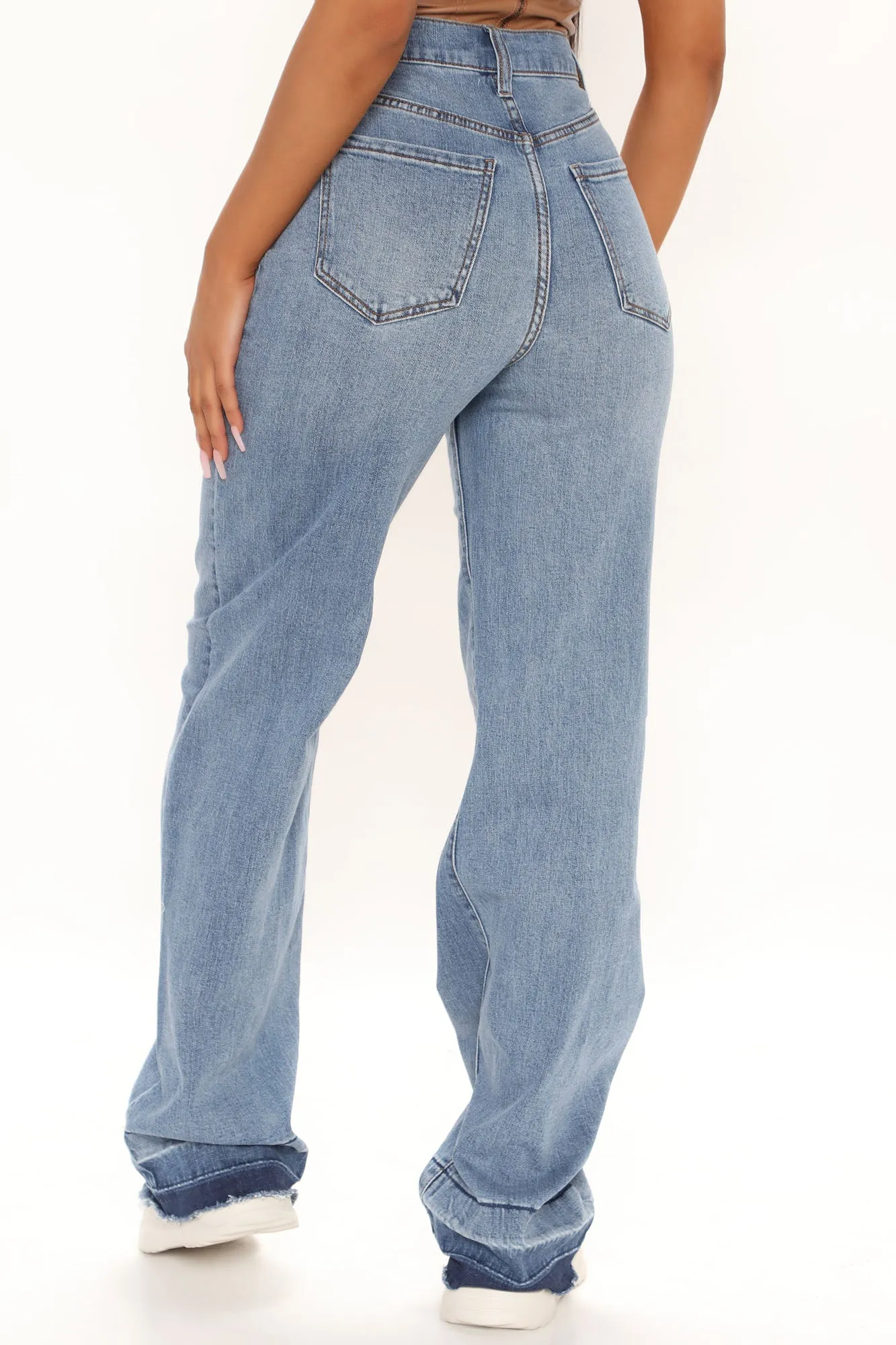 Be Free Release Hem Straight Leg Jeans - Medium Blue Wash