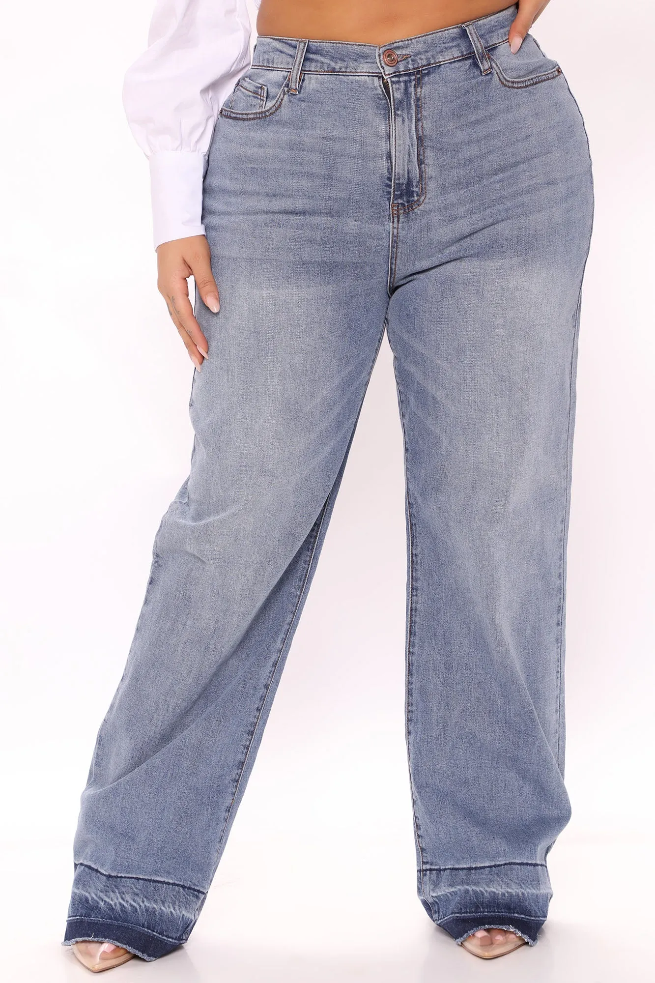 Be Free Release Hem Straight Leg Jeans - Medium Blue Wash