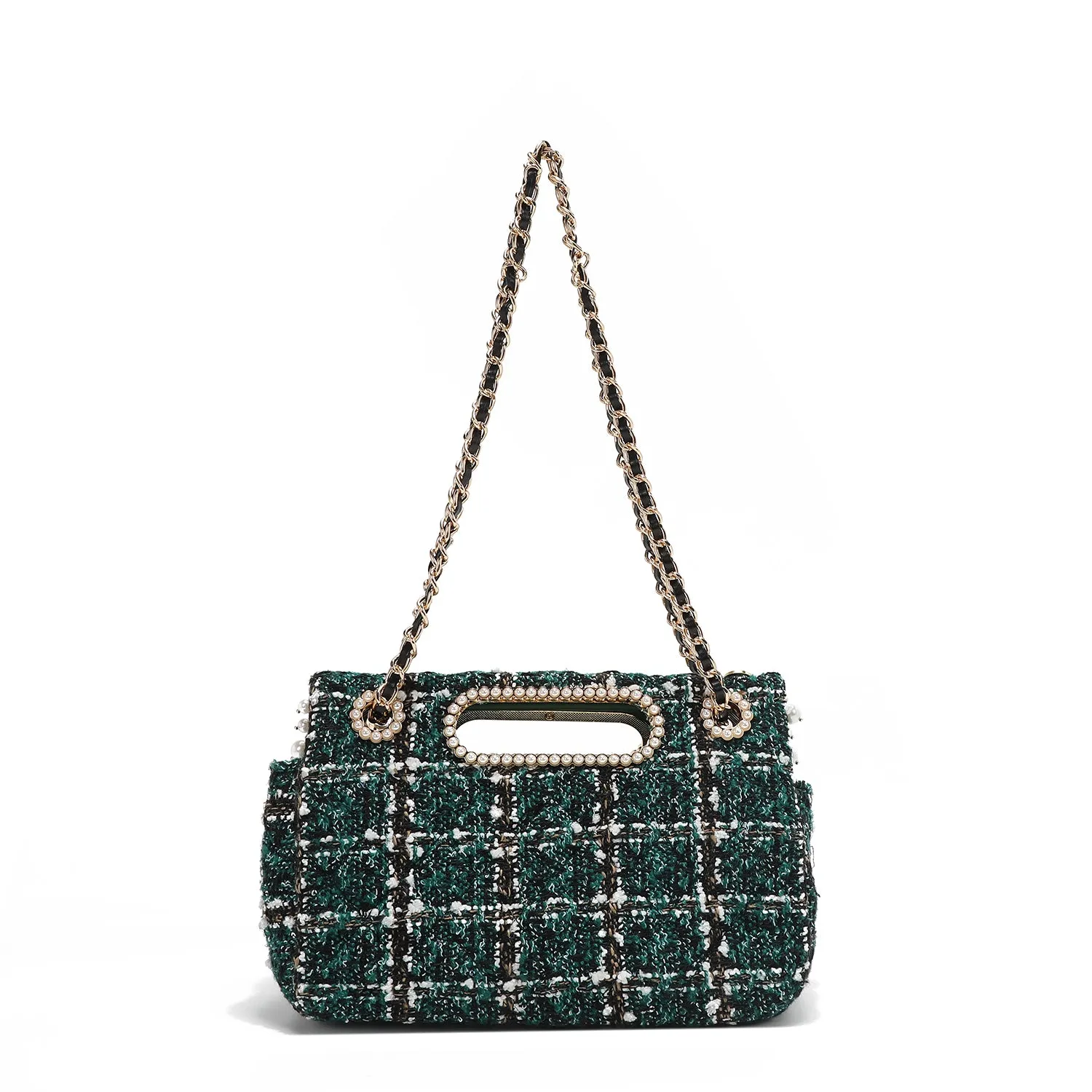 BOLSO CLUTCH ESTILO TWEED CON SOLAPA (VERDE)