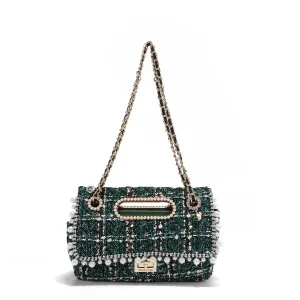 BOLSO CLUTCH ESTILO TWEED CON SOLAPA (VERDE)