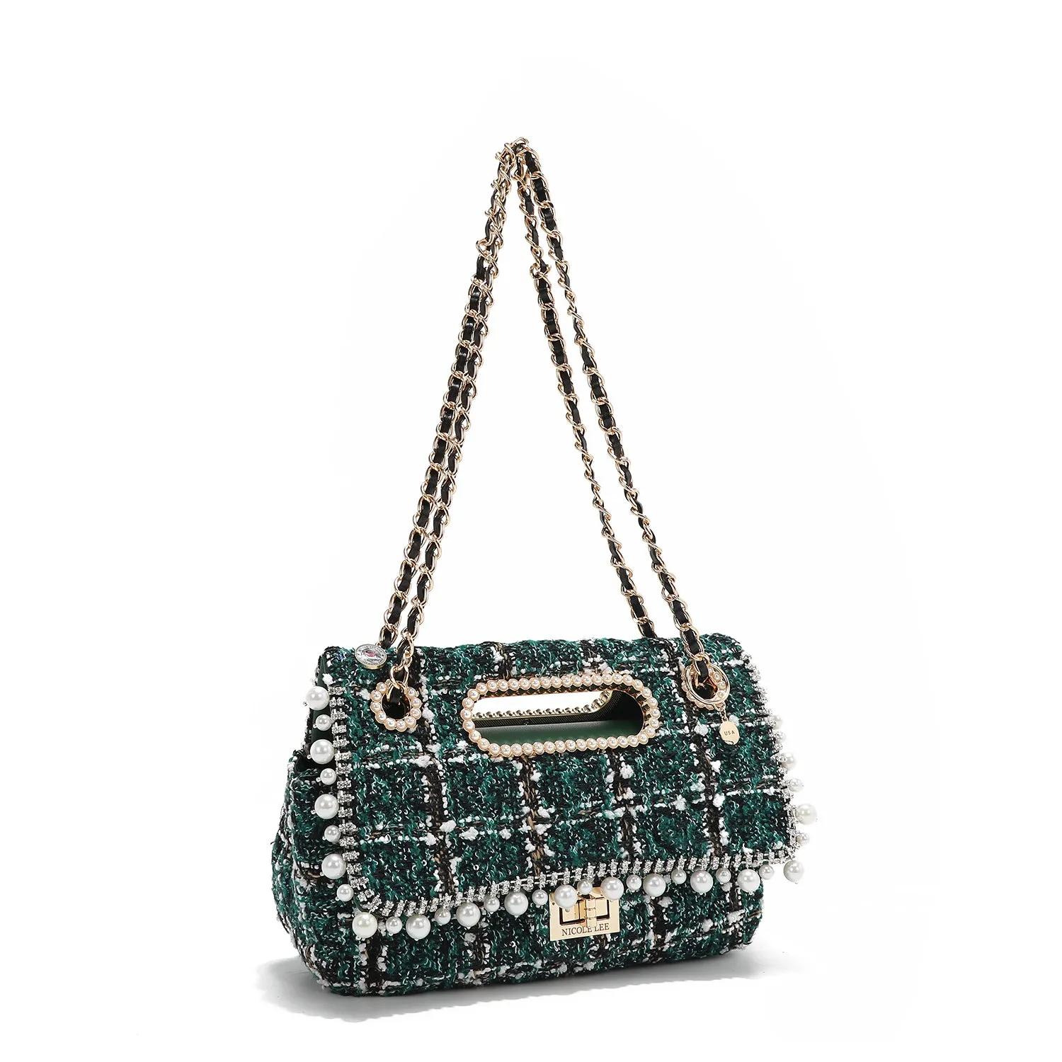 BOLSO CLUTCH ESTILO TWEED CON SOLAPA (VERDE)