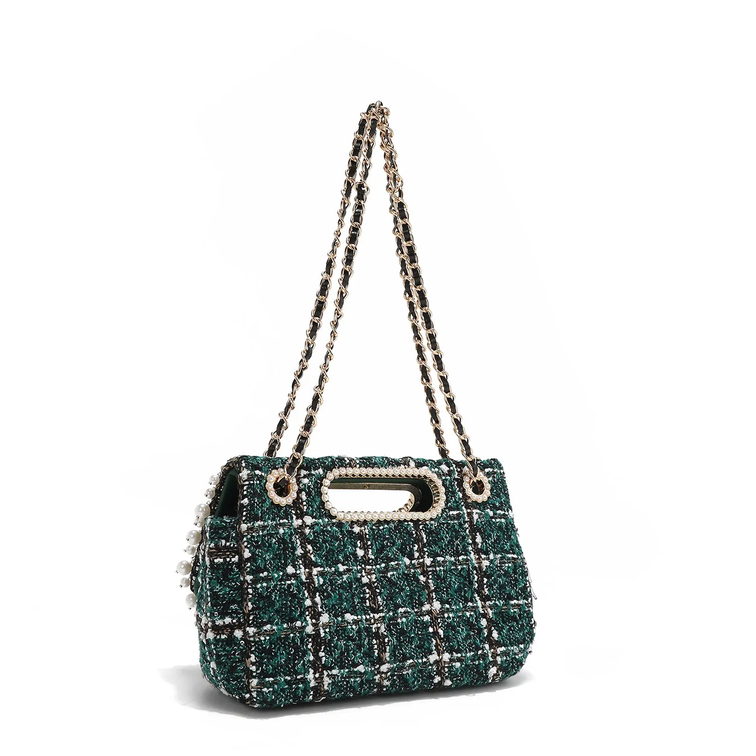 BOLSO CLUTCH ESTILO TWEED CON SOLAPA (VERDE)