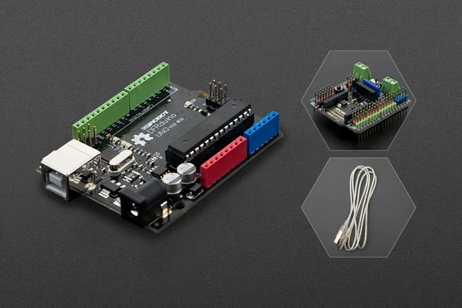 DFRduino UNO R3 with IO Expansion Shield and USB Cable A-B