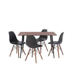 Mesa de comedor rectangular con 4 sillas Rygge - Negro y blanco