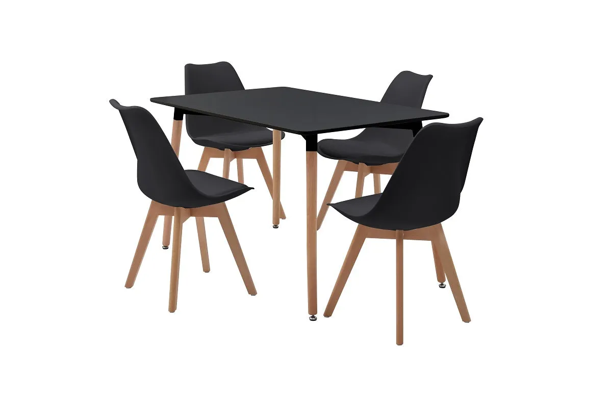 Mesa de comedor rectangular con 4 sillas Spydeberg - Negro