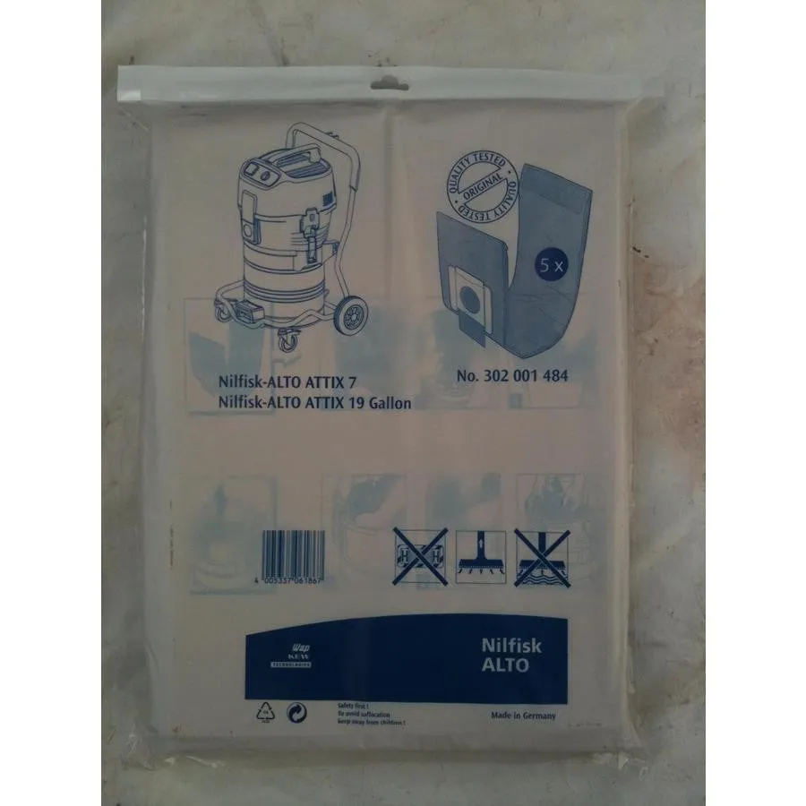 Nilfisk IVB7 and IVB9  Nilfisk-Alto Attix 7 and Attix 9 Vacuum Cleaner Paper Dustbags 5 Pack