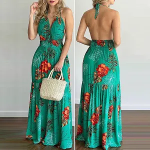 "Sage" Backless Halter Maxi Dress